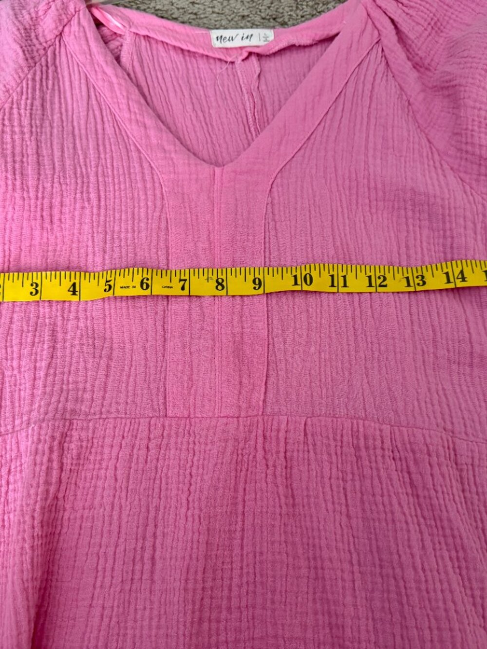 New In Pink Tiered Mini Dress V-Neck Short Sleeve Gauze Babydoll Boho Large - Picture 8 of 9